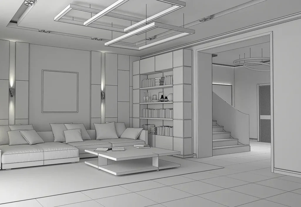 Initial hand sketch for living room renovation design concept