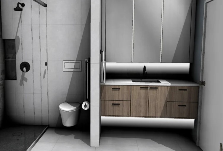 Initial hand sketch for bathroom renovation design concept