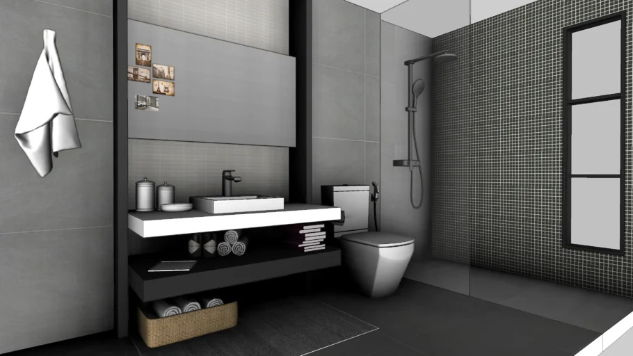 Initial hand sketch for white-tone bathroom renovation design concept