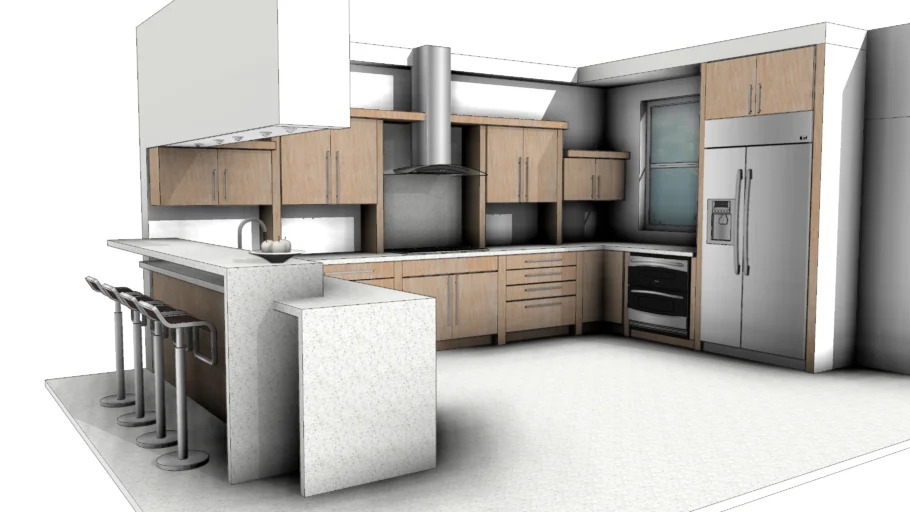 Initial hand sketch for blue-tone kitchen renovation design concept