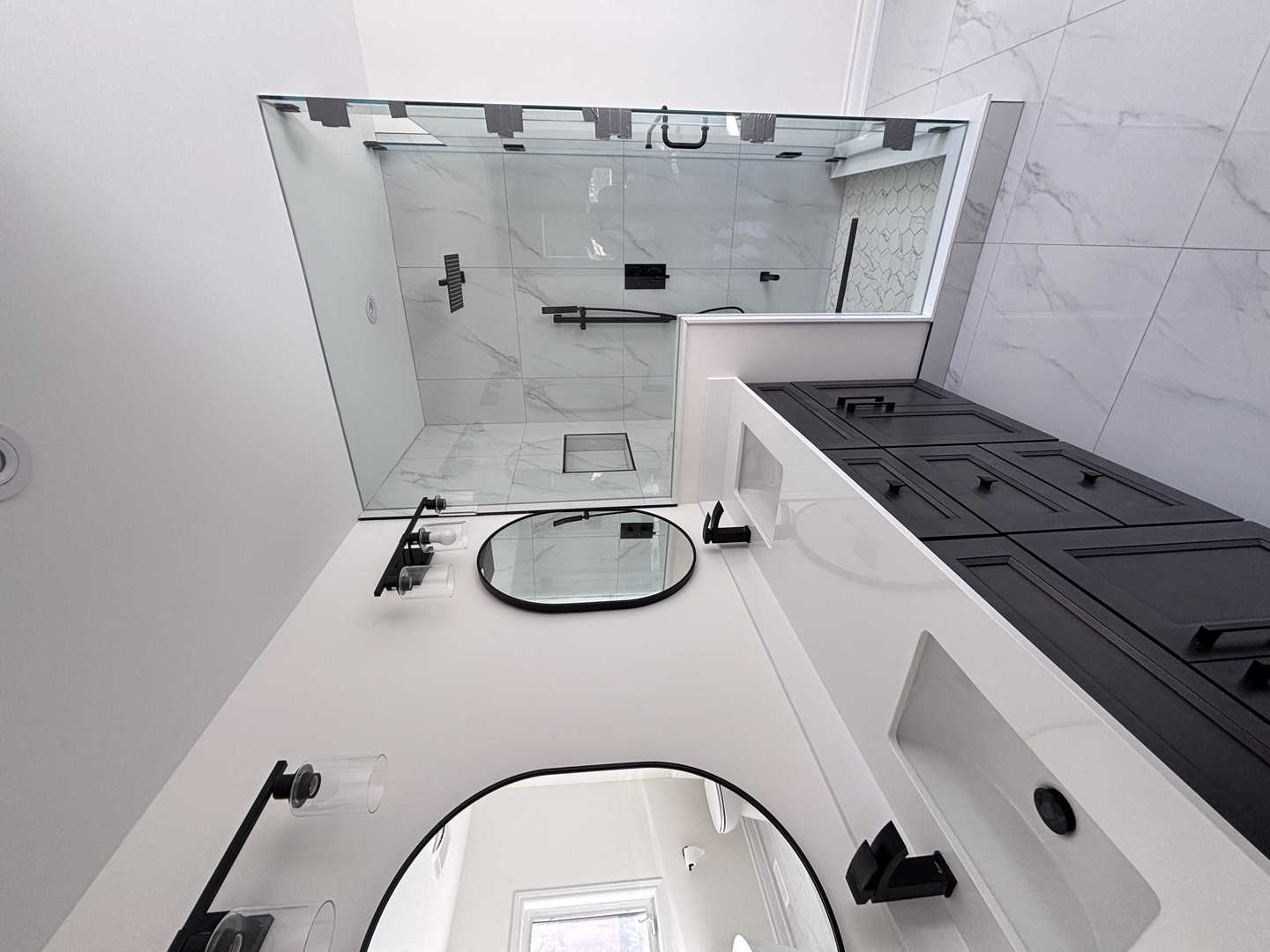 Kodaen black fixture with custom shower beach, solid dovetails maple