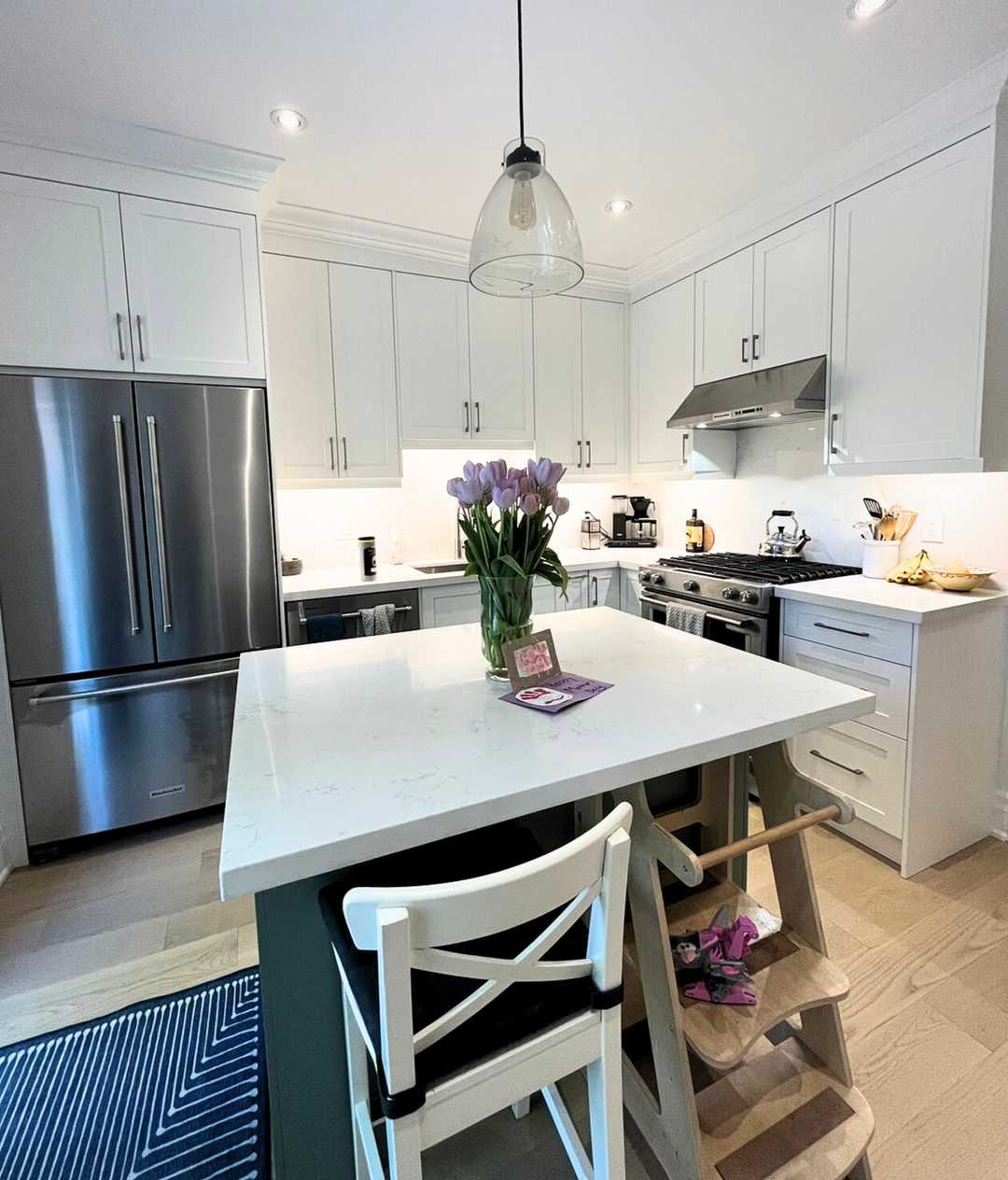 Kitchen renovation with an extended island countertop