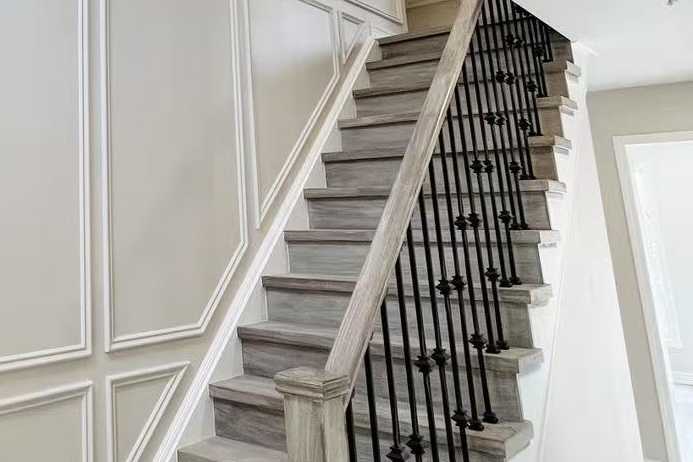 Grey brown wood staircase and floor